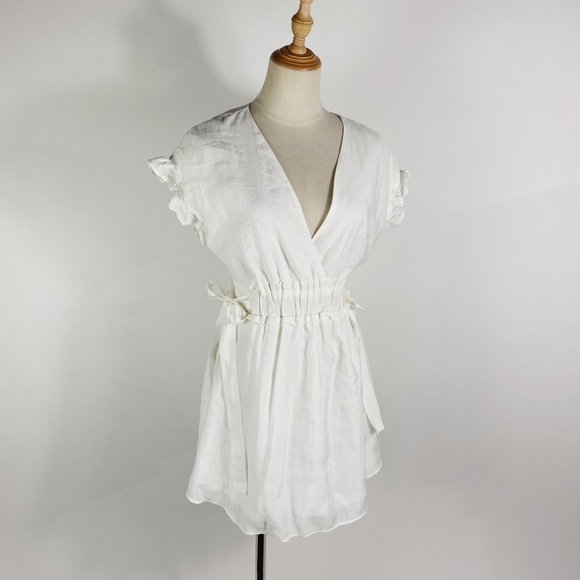 ZARA White V-neck Side Tie Mini Dress Womens Small - Picture 3 of 10